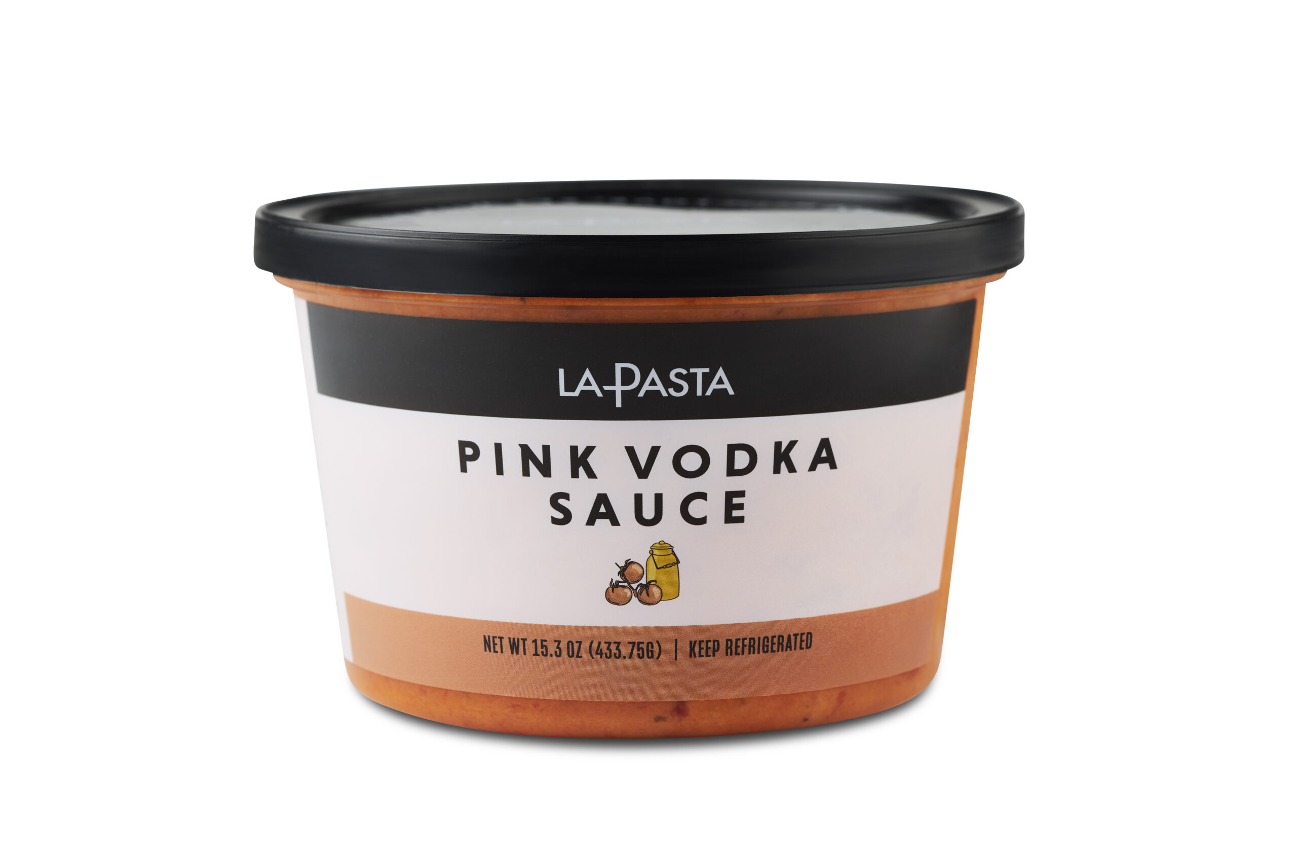 A container of pink vodka sauce.