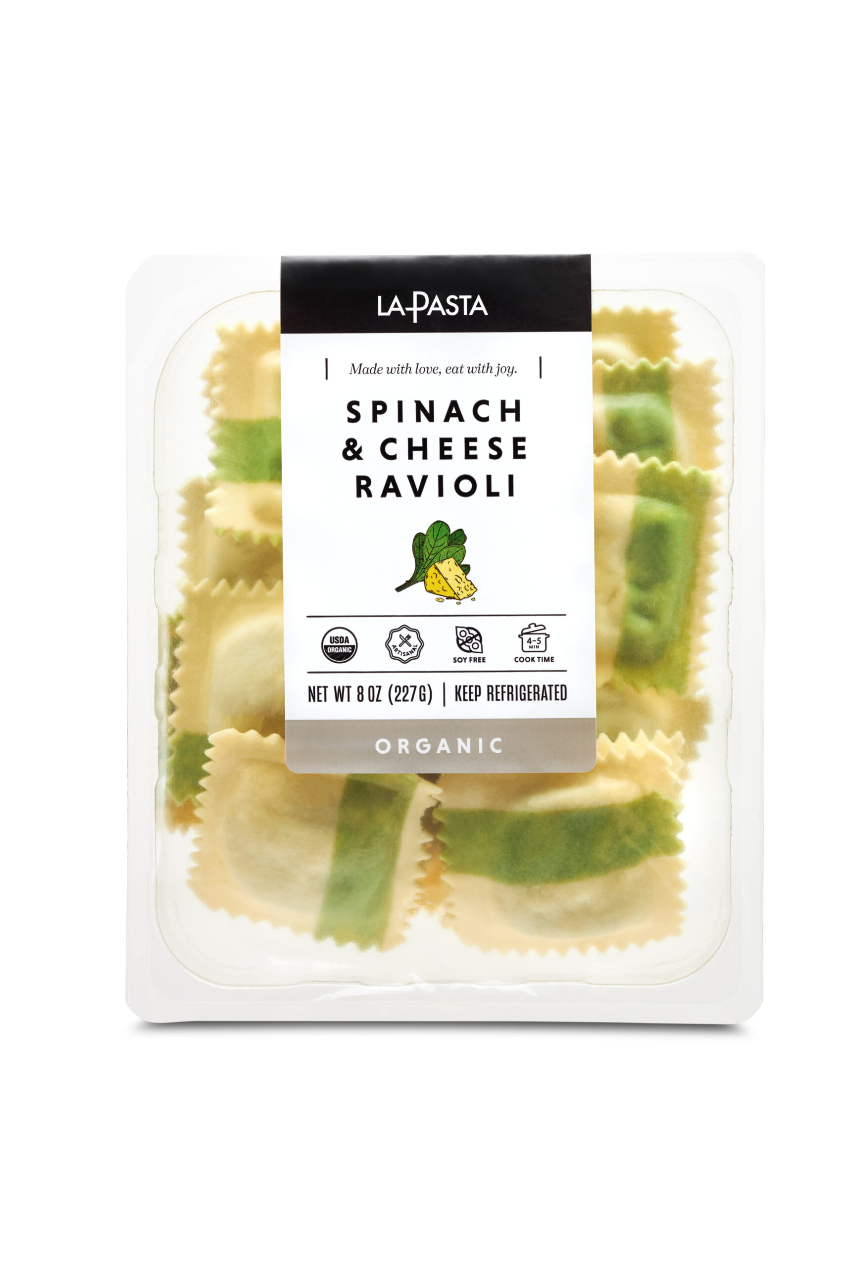 A package of spinach and cheese ravioli.