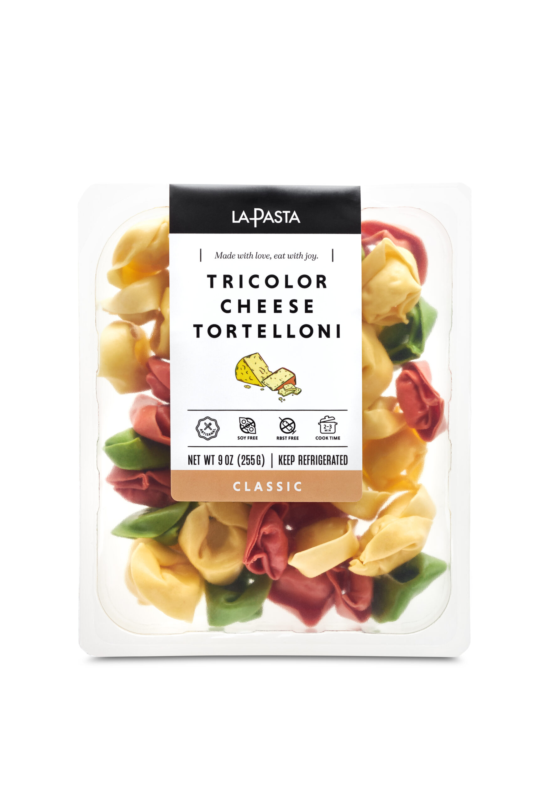 A package of tricolor cheese tortelloni